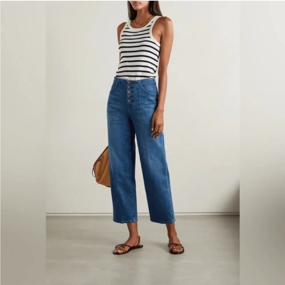 Veronica Beard Crosbie Cropped High Rise Wide Leg Jeans Sz 28